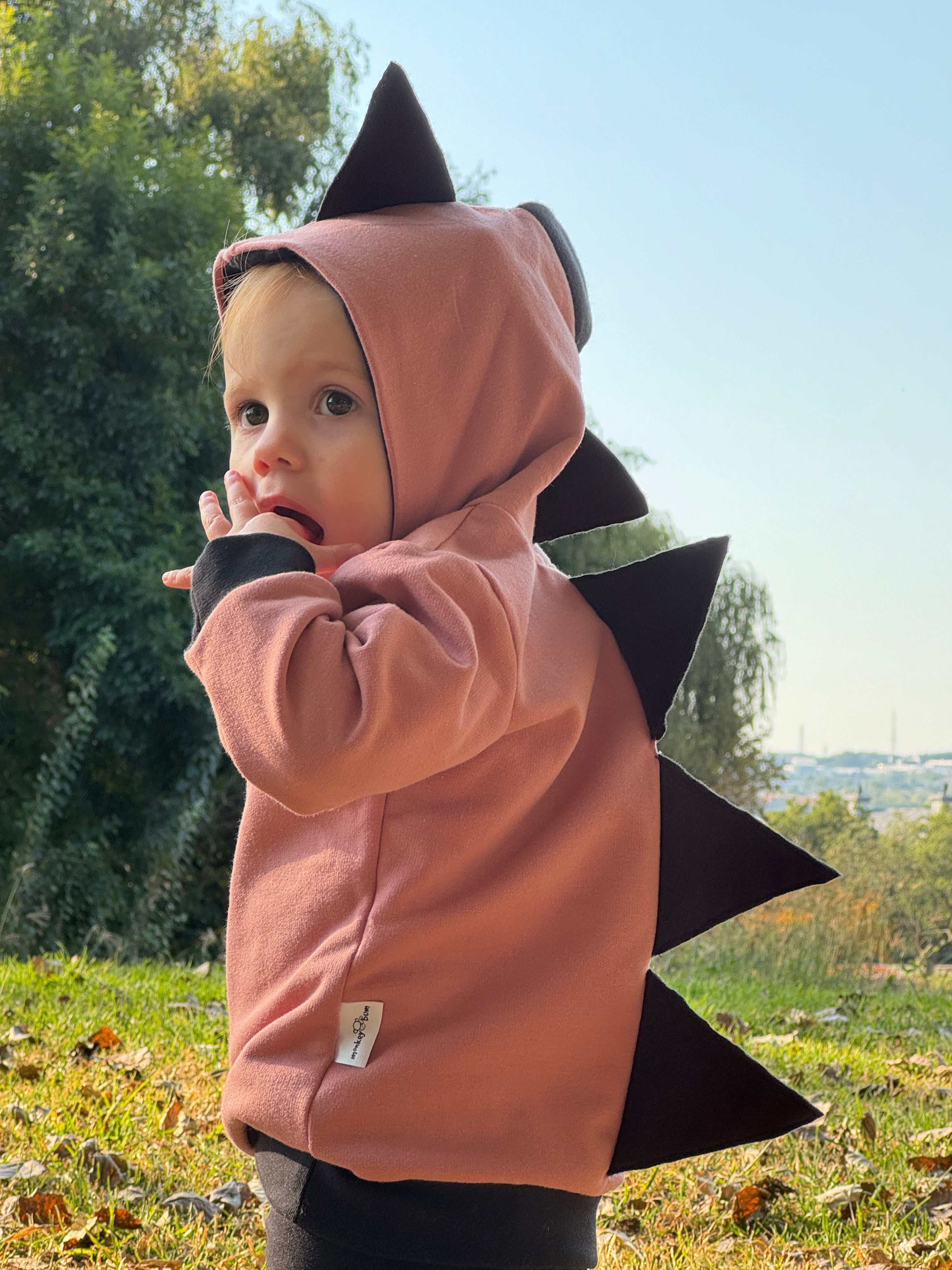 Dino Hoodie: Blush Pink with Black Spikes