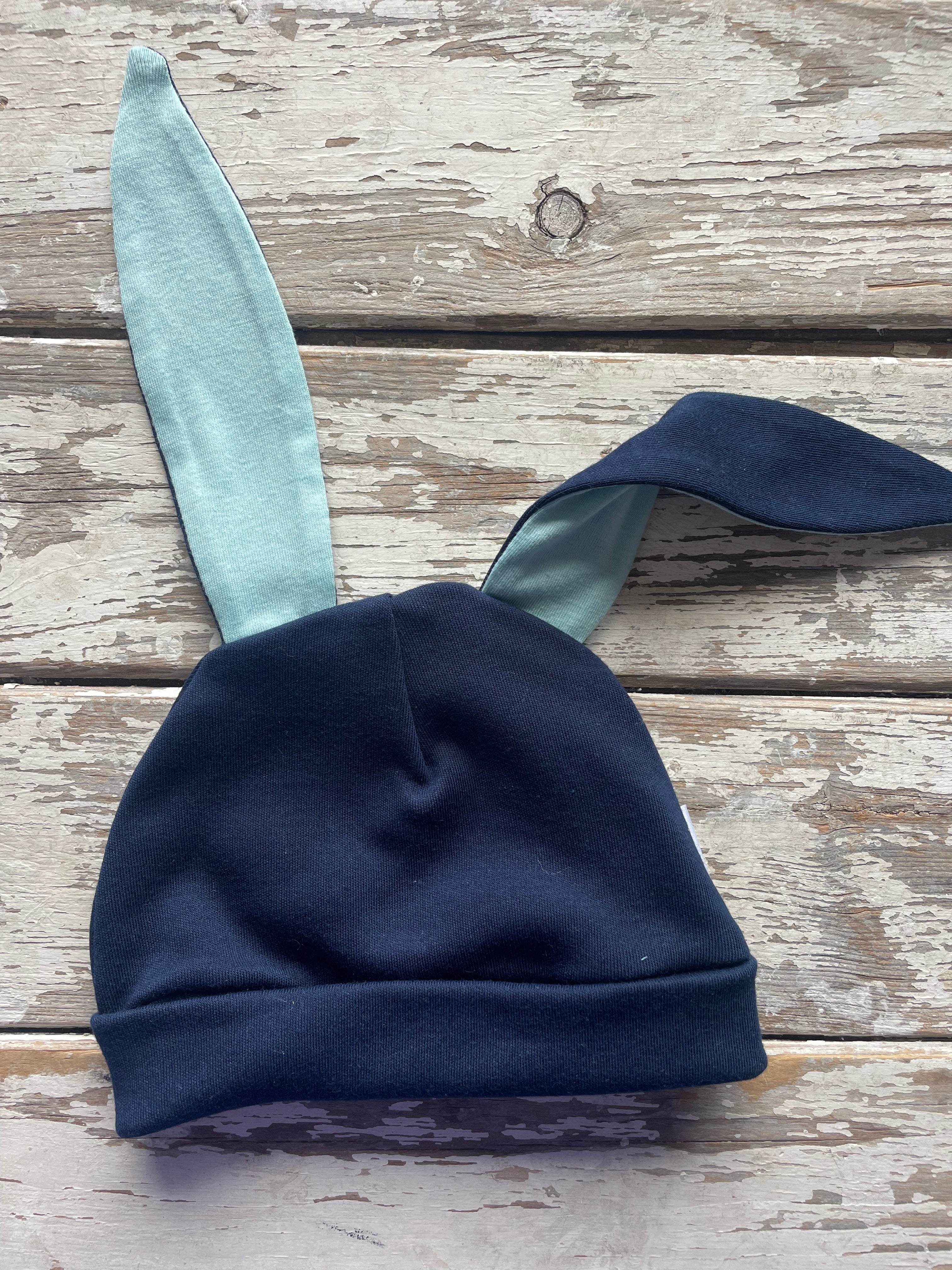 Bunny Beanie: Navy with Aqua
