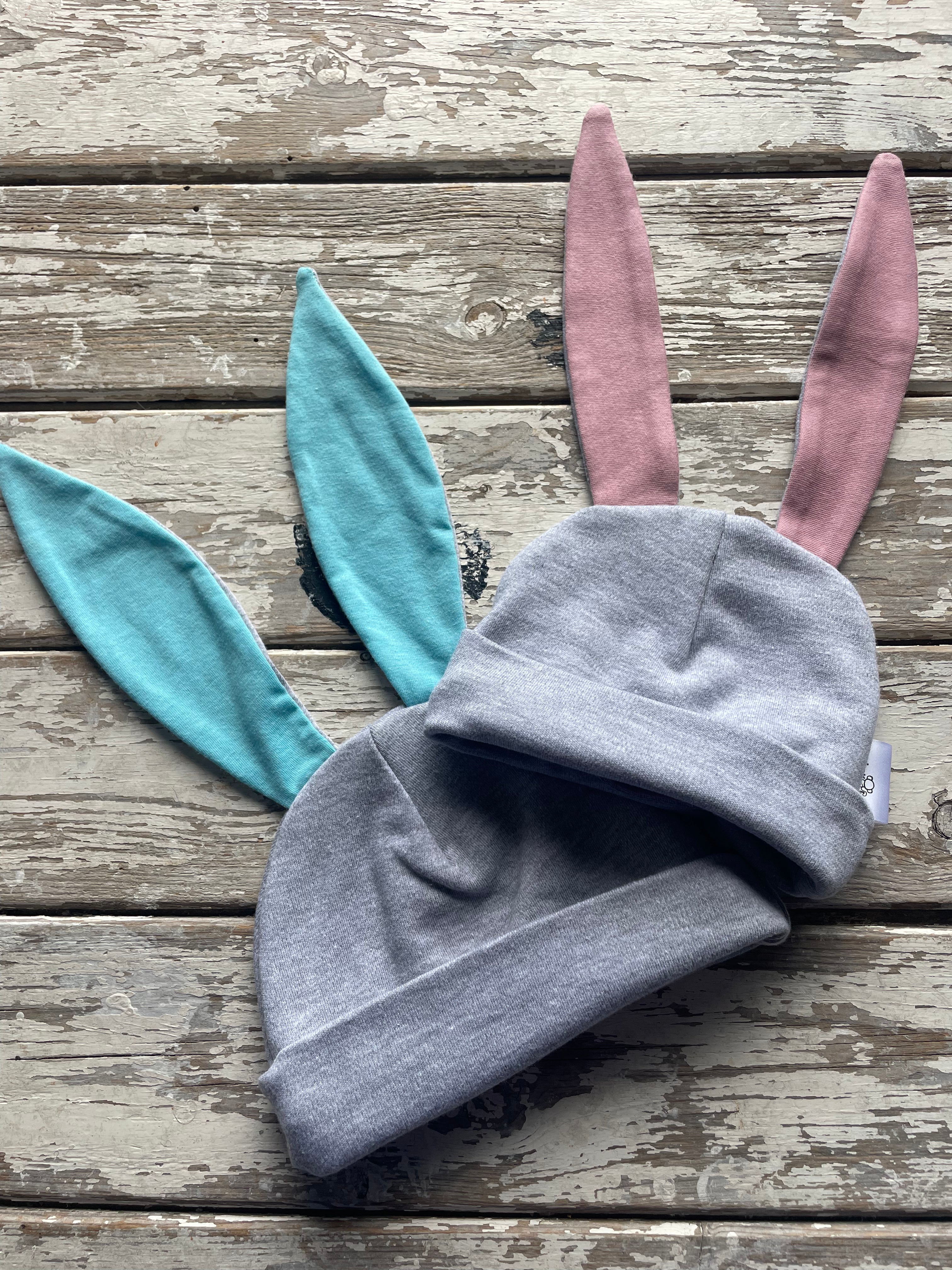 Bunny Beanie: Grey with Blush Pink Insert