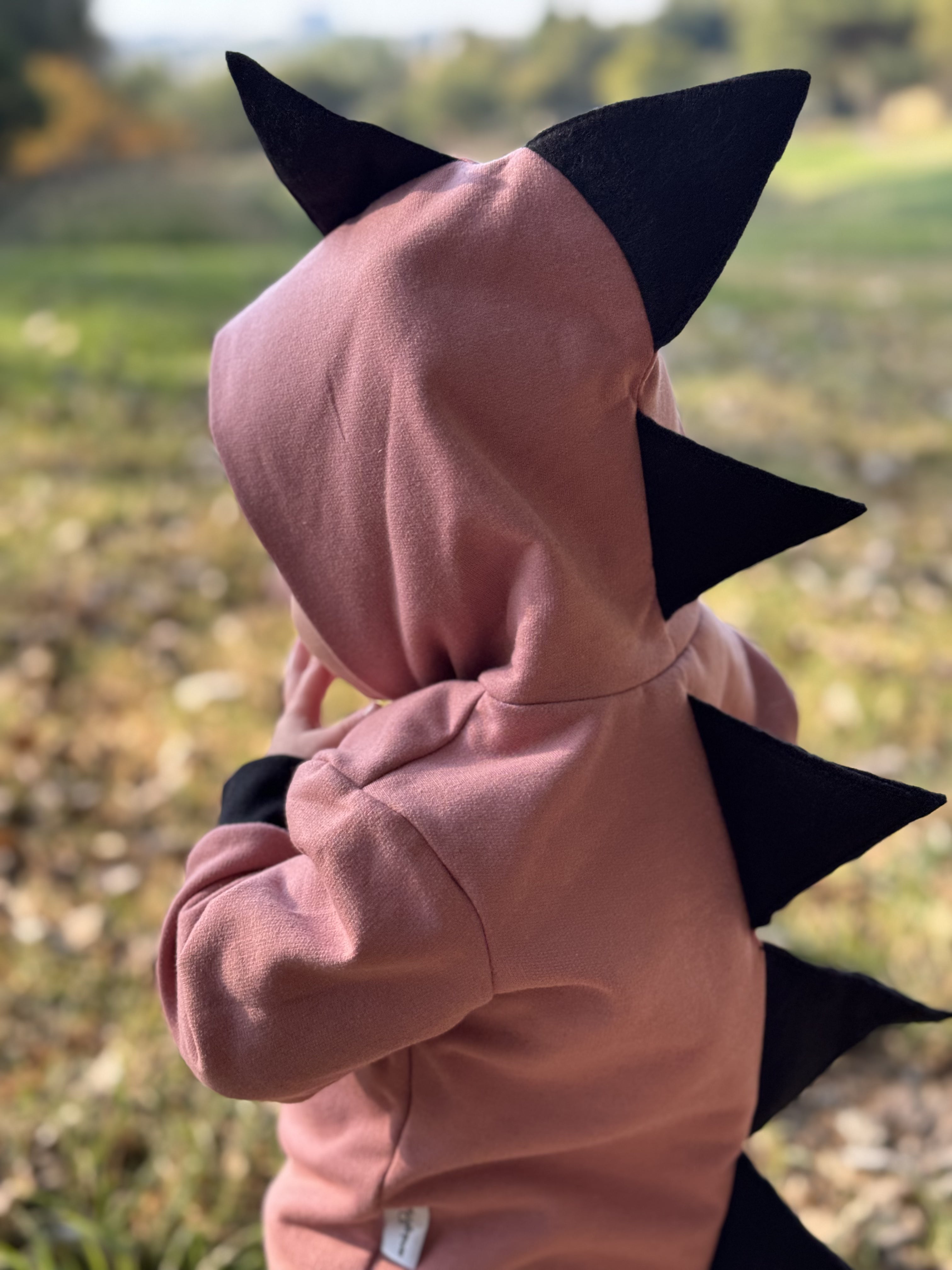 Dino Hoodie: Blush Pink with Black Spikes