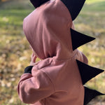 Dino Hoodie: Blush Pink with Black Spikes